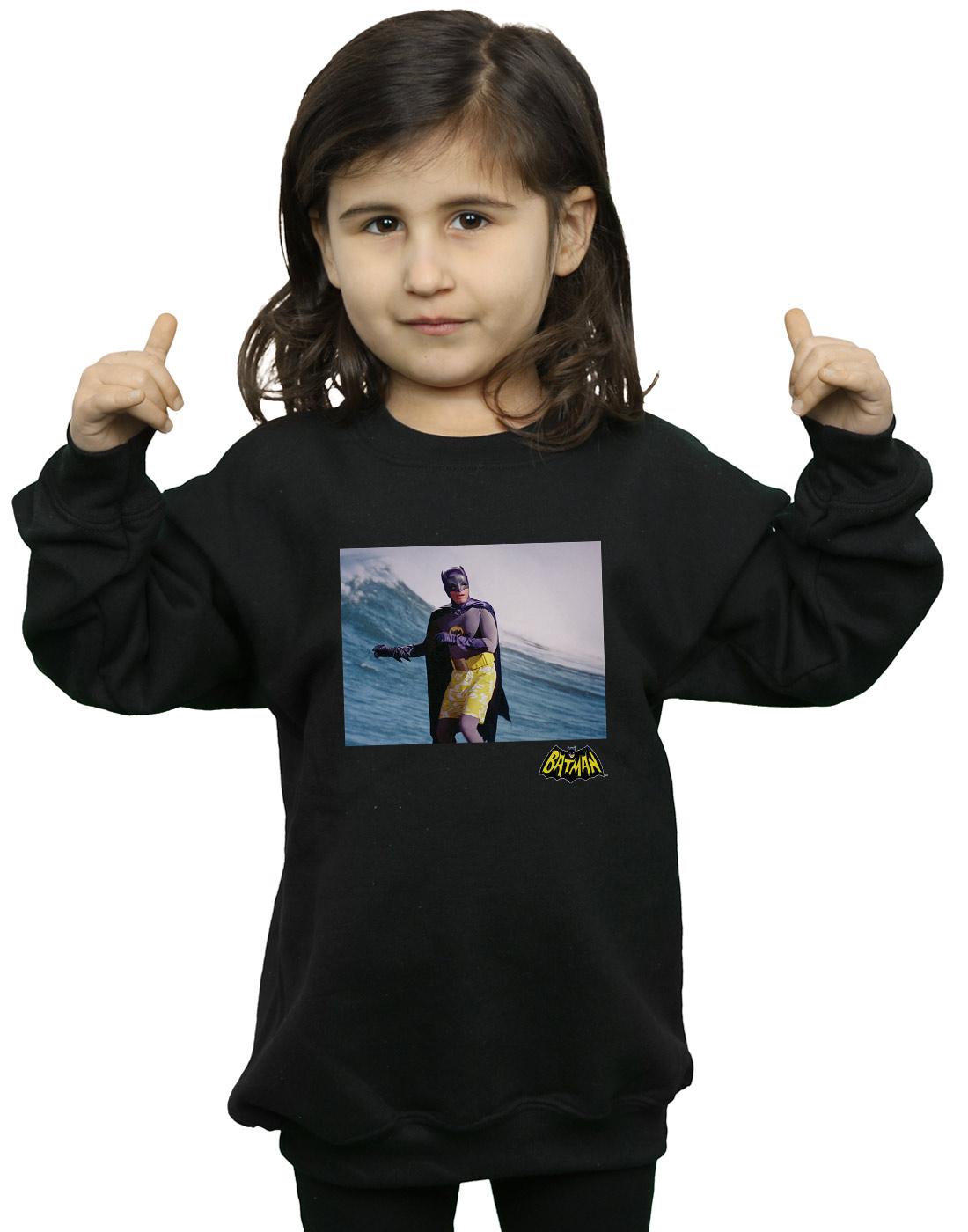 Black - Back - DC Comics Girls Batman TV Series Surfing Logo Sweatshirt