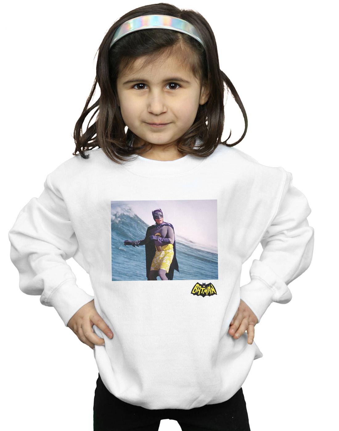 White - Back - DC Comics Girls Batman TV Series Surfing Logo Sweatshirt