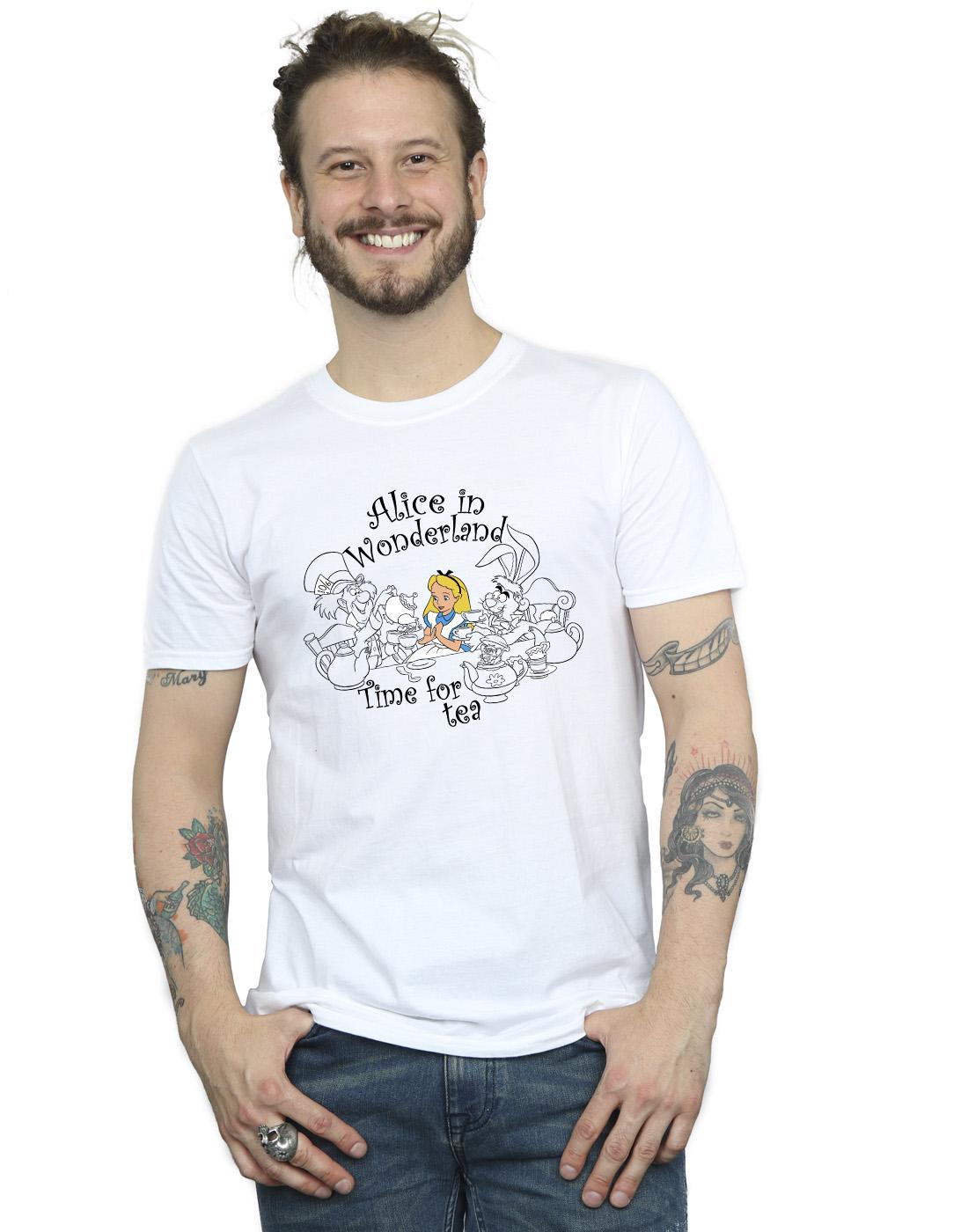 White - Back - Disney Mens Alice In Wonderland Time For Tea T-Shirt