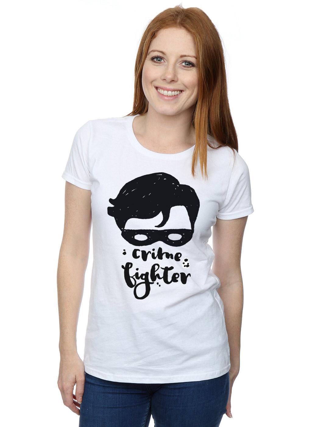 White - Back - DC Comics Womens-Ladies Batman Crime Fighter Sketch Cotton T-Shirt