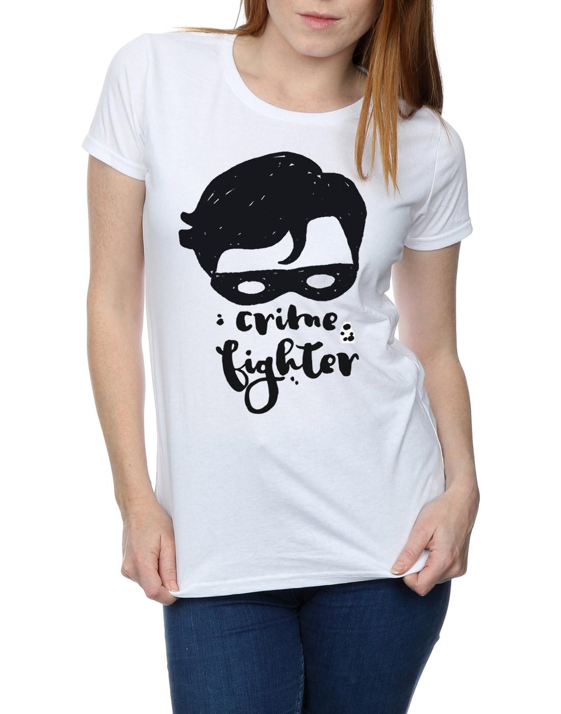 White - Side - DC Comics Womens-Ladies Batman Crime Fighter Sketch Cotton T-Shirt