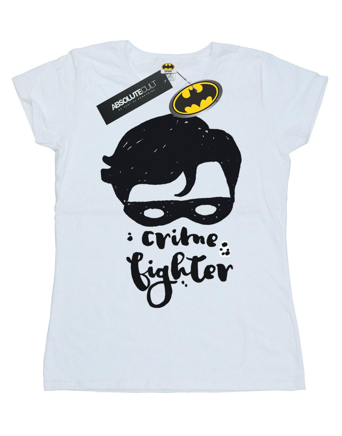 White - Front - DC Comics Womens-Ladies Batman Crime Fighter Sketch Cotton T-Shirt
