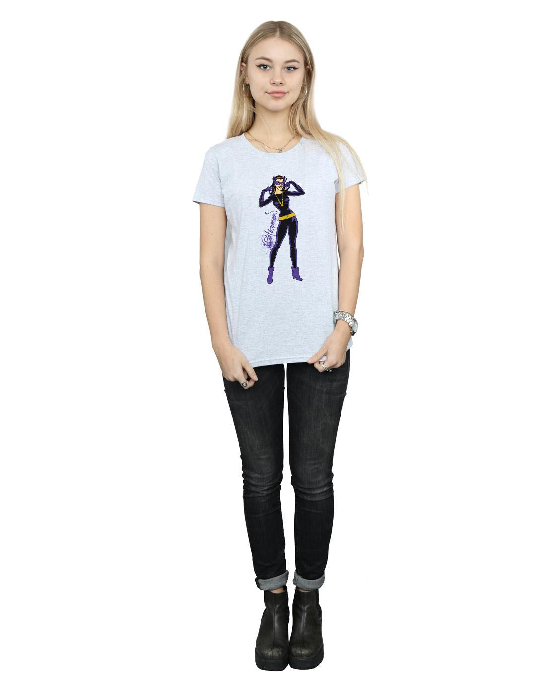 Sports Grey - Lifestyle - DC Comics Womens-Ladies Catwoman Happy Pose Cotton T-Shirt