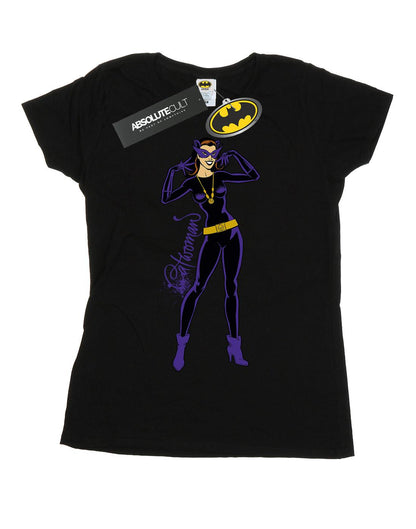 Black - Front - DC Comics Womens-Ladies Catwoman Happy Pose Cotton T-Shirt