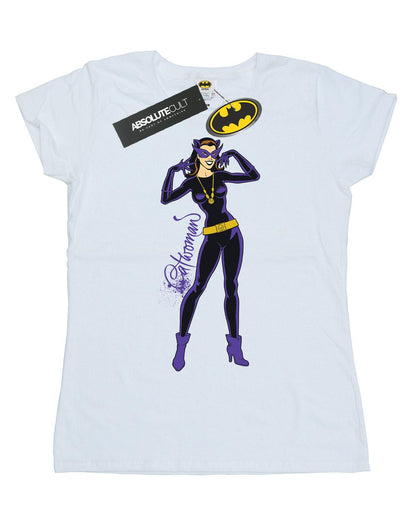 White - Front - DC Comics Womens-Ladies Catwoman Happy Pose Cotton T-Shirt
