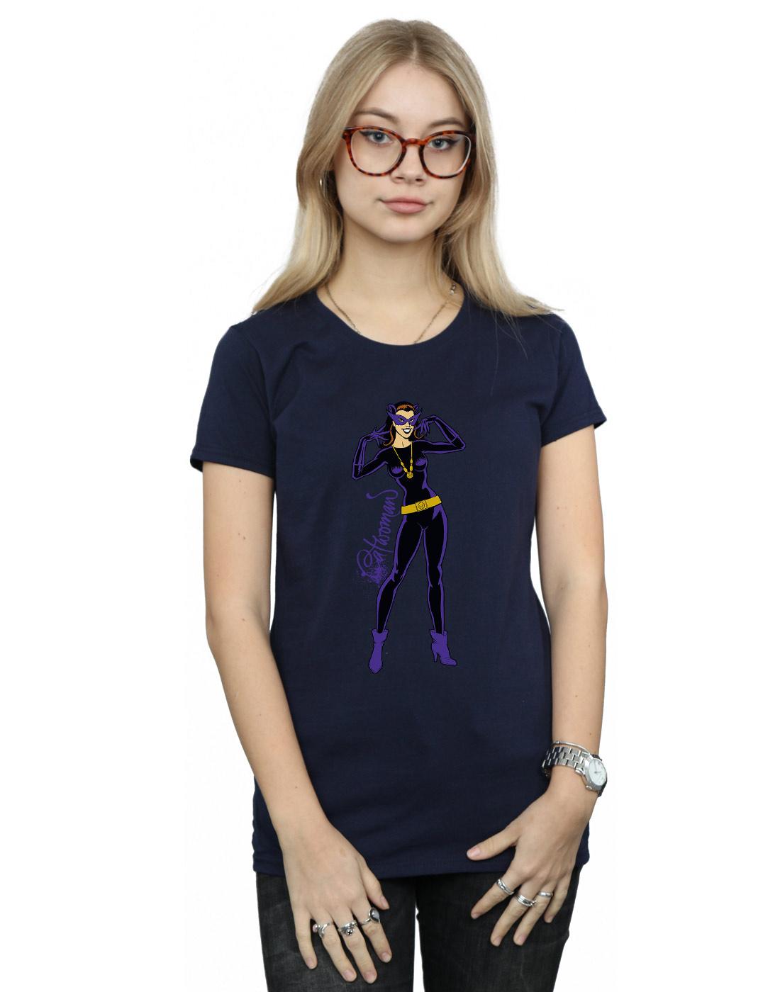Navy Blue - Back - DC Comics Womens-Ladies Catwoman Happy Pose Cotton T-Shirt