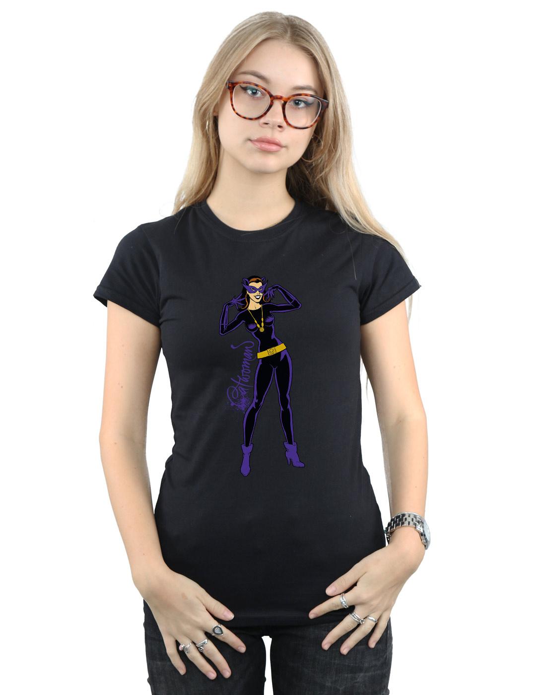 Black - Back - DC Comics Womens-Ladies Catwoman Happy Pose Cotton T-Shirt