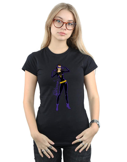 Black - Back - DC Comics Womens-Ladies Catwoman Happy Pose Cotton T-Shirt