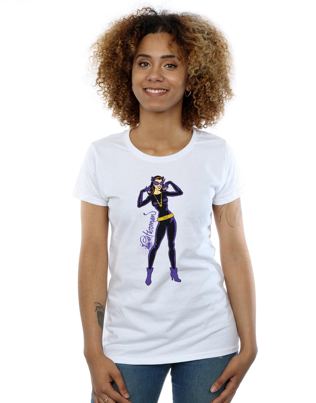 White - Back - DC Comics Womens-Ladies Catwoman Happy Pose Cotton T-Shirt