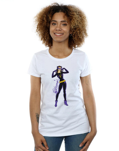 White - Back - DC Comics Womens-Ladies Catwoman Happy Pose Cotton T-Shirt