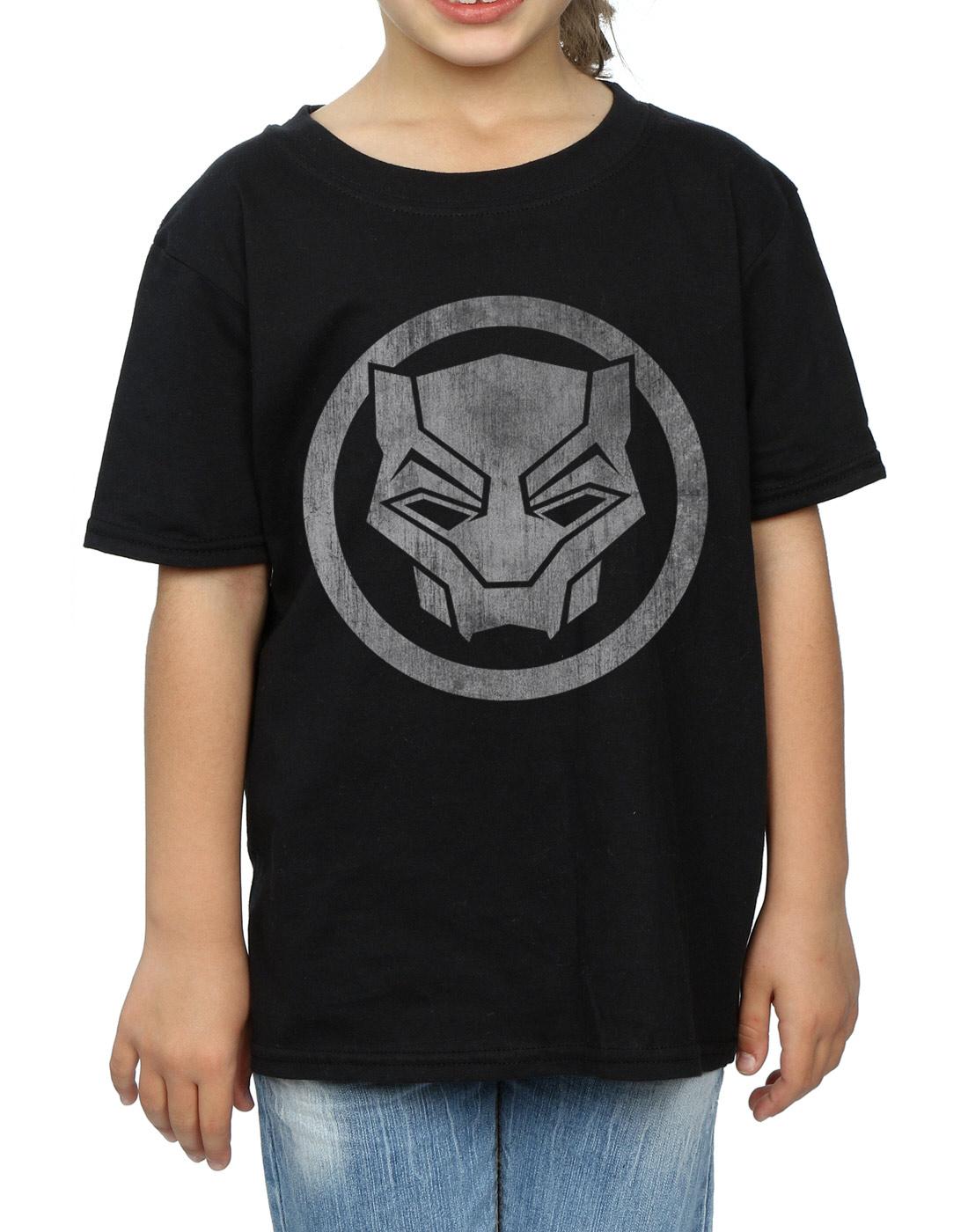 Black - Side - Marvel Girls Black Panther Distressed Icon Cotton T-Shirt