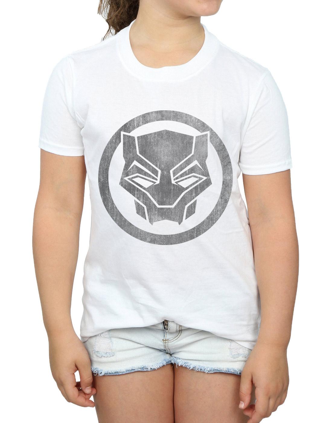 White - Side - Marvel Girls Black Panther Distressed Icon Cotton T-Shirt