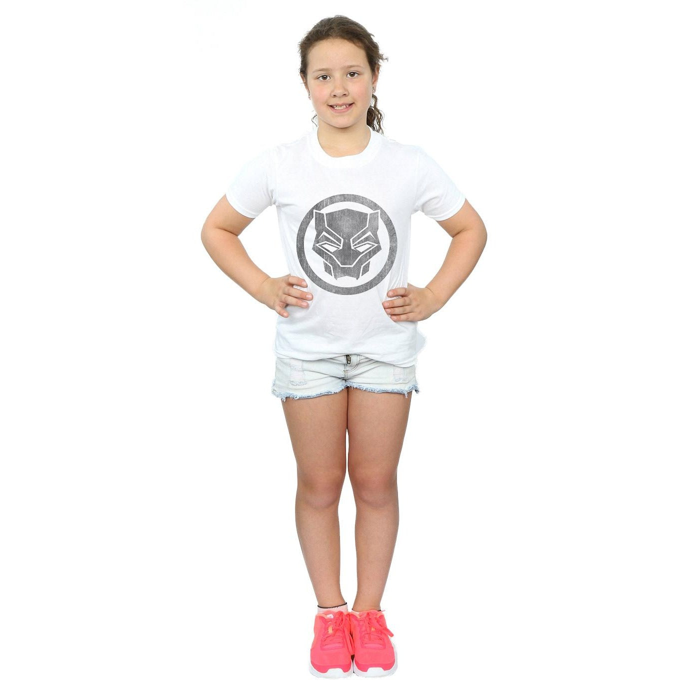 White - Lifestyle - Marvel Girls Black Panther Distressed Icon Cotton T-Shirt
