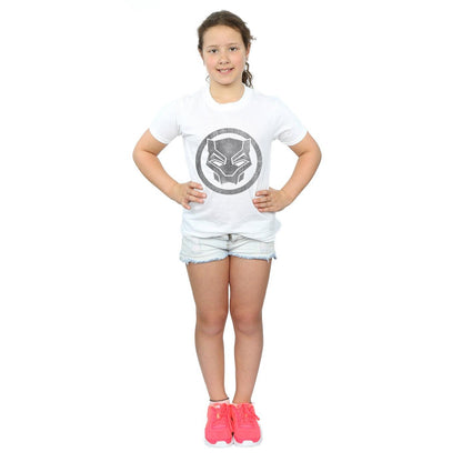 White - Lifestyle - Marvel Girls Black Panther Distressed Icon Cotton T-Shirt