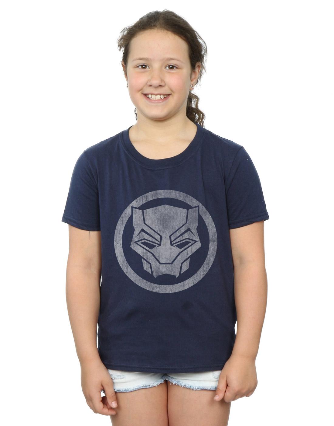 Navy Blue - Back - Marvel Girls Black Panther Distressed Icon Cotton T-Shirt