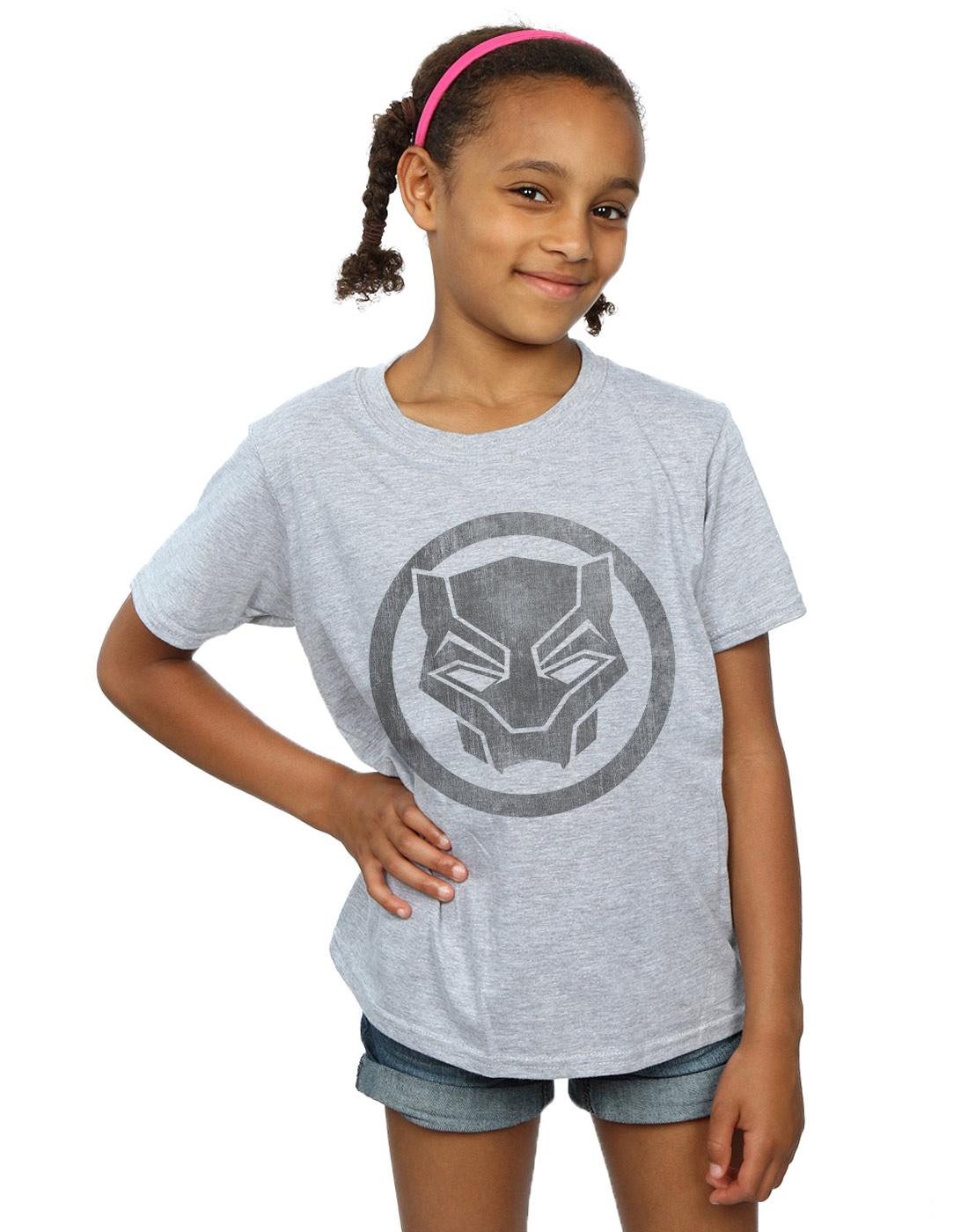 Sports Grey - Back - Marvel Girls Black Panther Distressed Icon Cotton T-Shirt