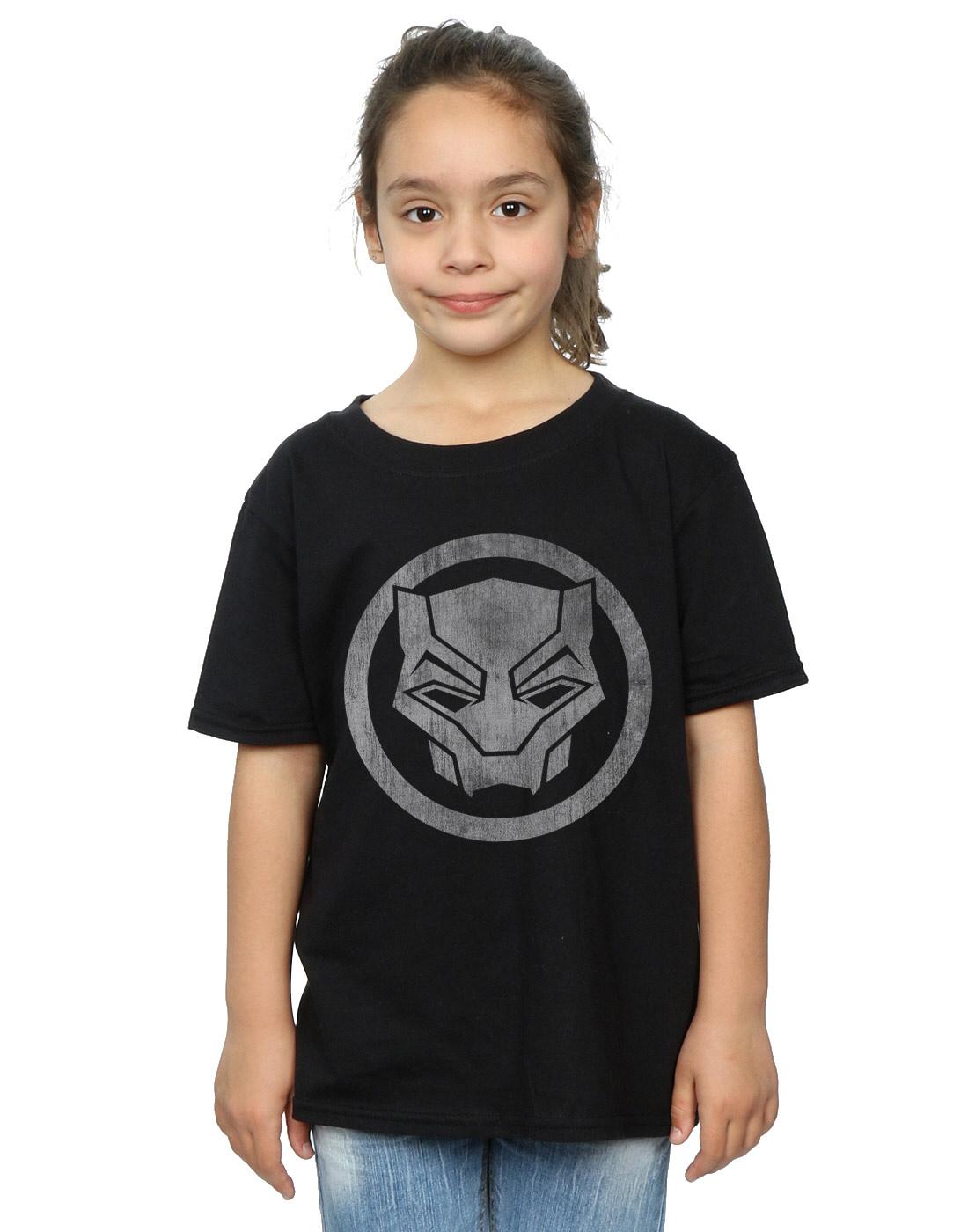 Black - Back - Marvel Girls Black Panther Distressed Icon Cotton T-Shirt