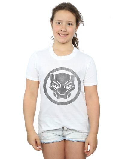 White - Back - Marvel Girls Black Panther Distressed Icon Cotton T-Shirt