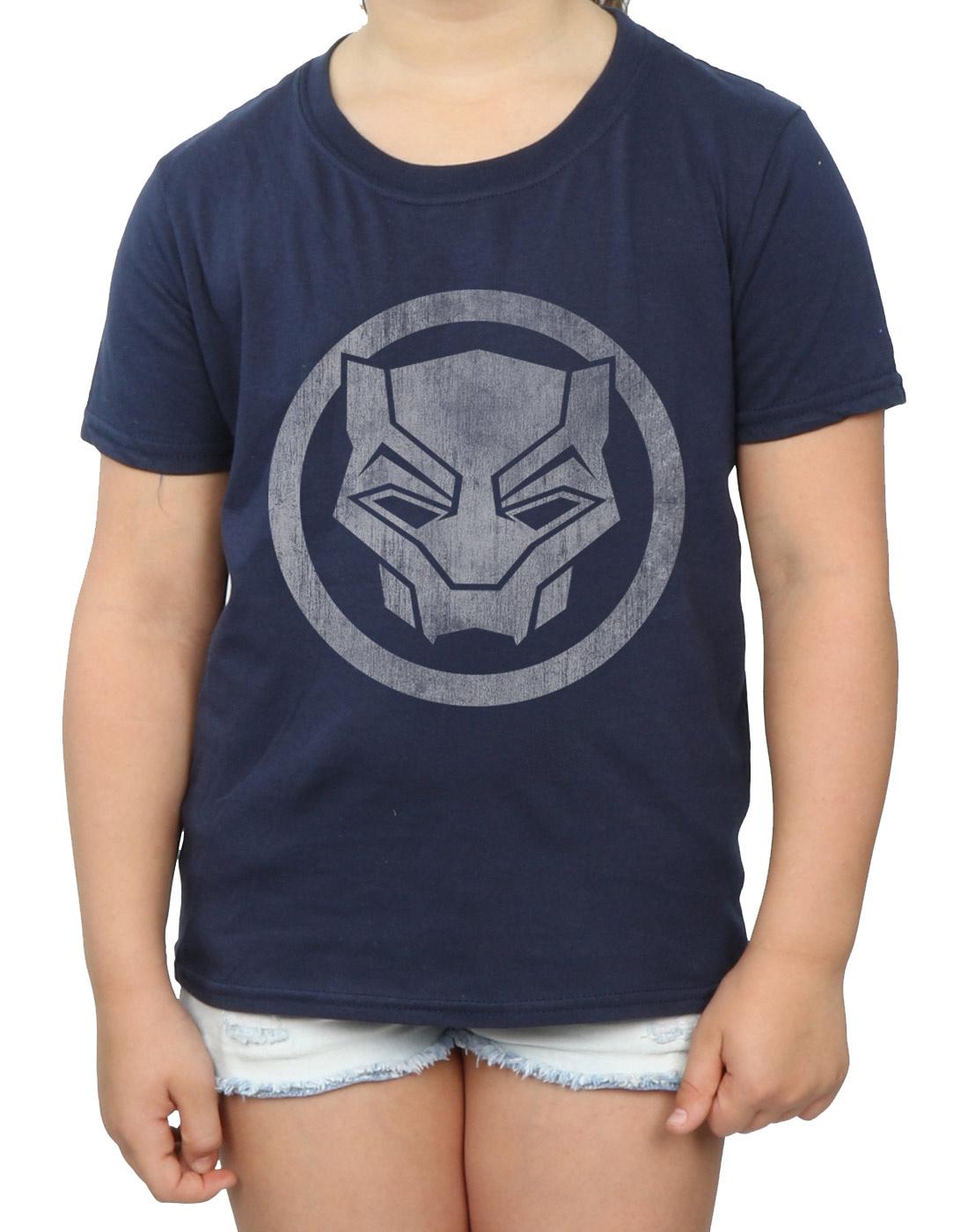 Navy Blue - Side - Marvel Girls Black Panther Distressed Icon Cotton T-Shirt