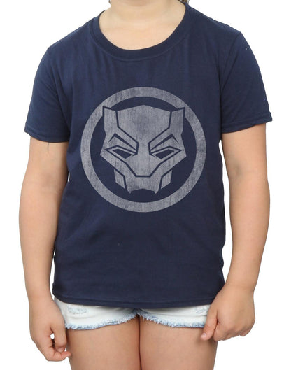 Navy Blue - Side - Marvel Girls Black Panther Distressed Icon Cotton T-Shirt