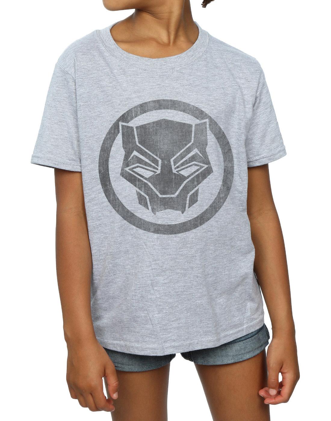 Sports Grey - Side - Marvel Girls Black Panther Distressed Icon Cotton T-Shirt