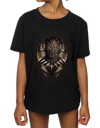 Black - Side - Marvel Girls Black Panther Gold Killmonger Cotton T-Shirt