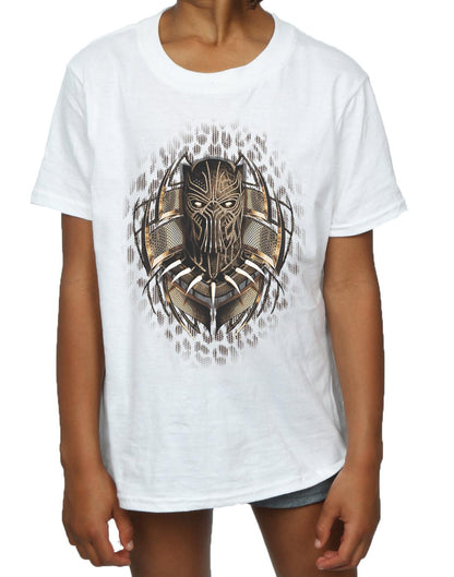 White - Side - Marvel Girls Black Panther Gold Killmonger Cotton T-Shirt
