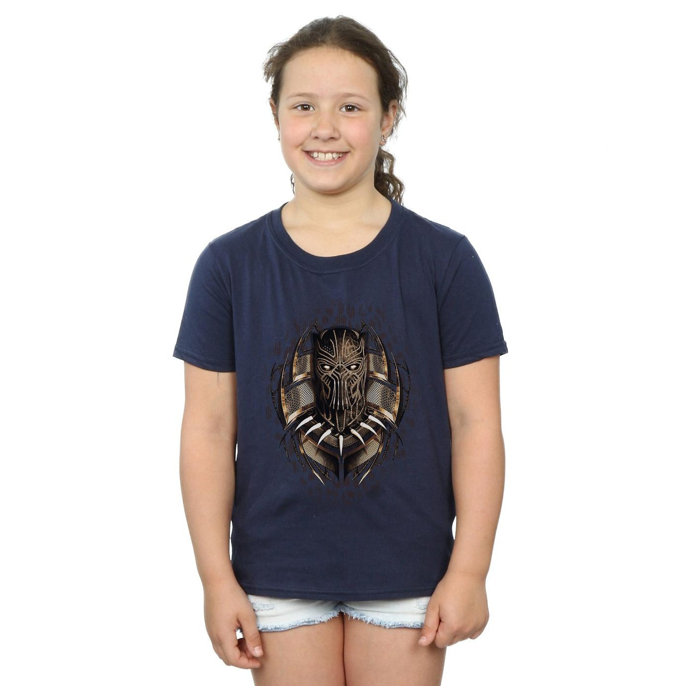 Navy Blue - Back - Marvel Girls Black Panther Gold Killmonger Cotton T-Shirt