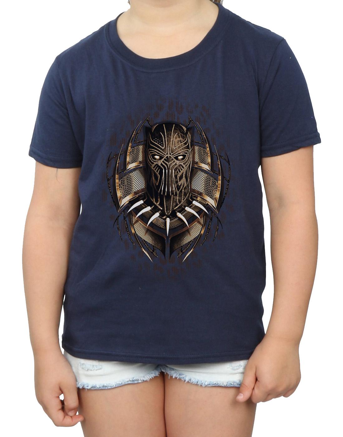 Navy Blue - Side - Marvel Girls Black Panther Gold Killmonger Cotton T-Shirt