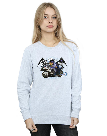 Heather Grey - Back - DC Comics Womens-Ladies Batman TV Series Bat Bike Sweatshirt