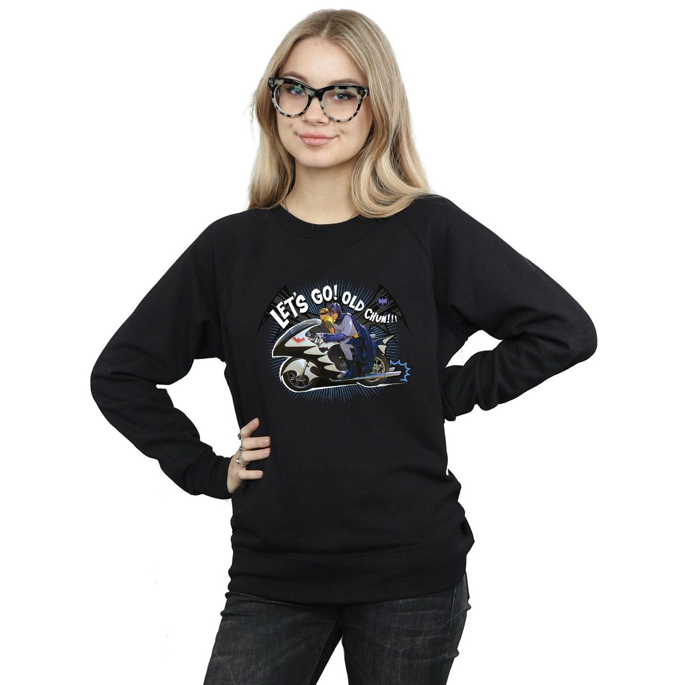 Black - Back - DC Comics Womens-Ladies Batman TV Series Bat Bike Sweatshirt