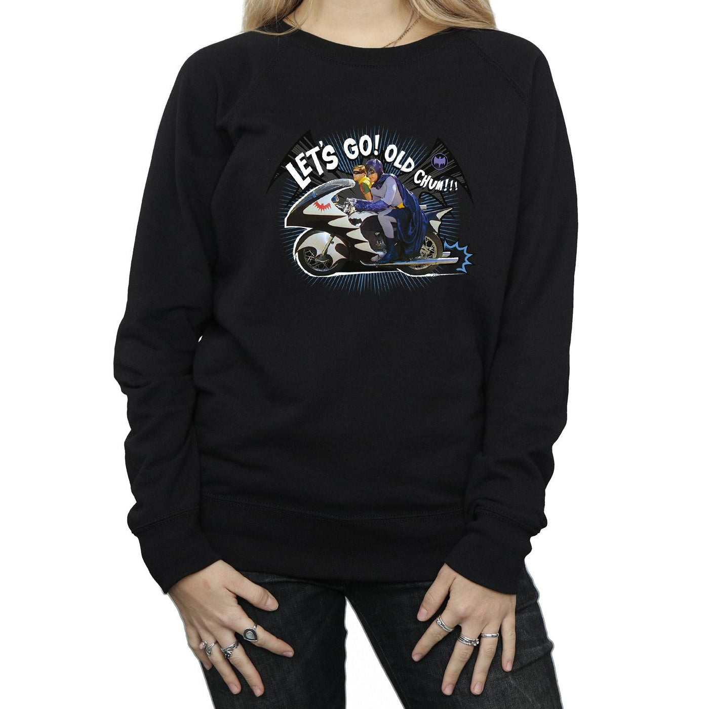 Black - Side - DC Comics Womens-Ladies Batman TV Series Bat Bike Sweatshirt