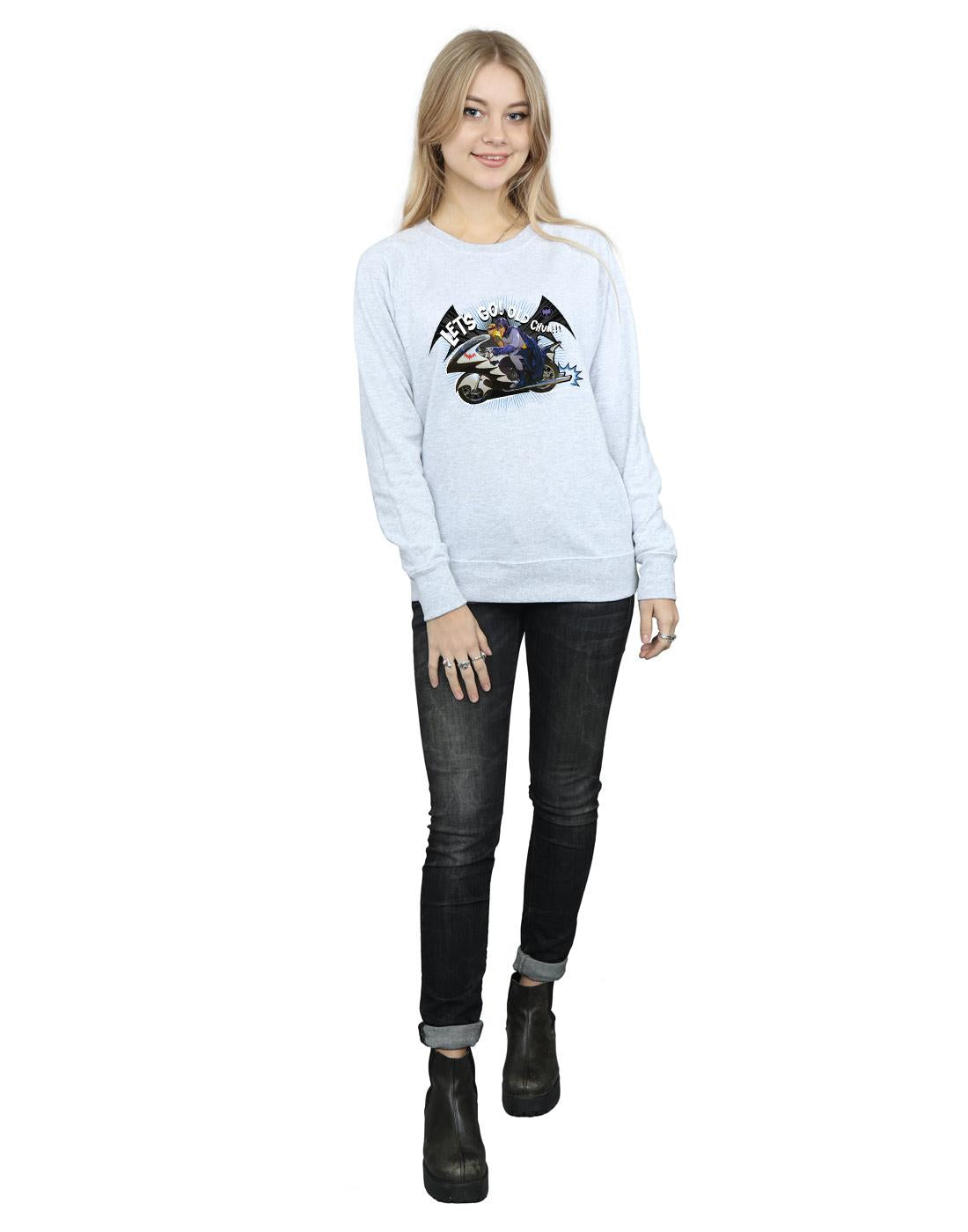 Heather Grey - Lifestyle - DC Comics Womens-Ladies Batman TV Series Bat Bike Sweatshirt