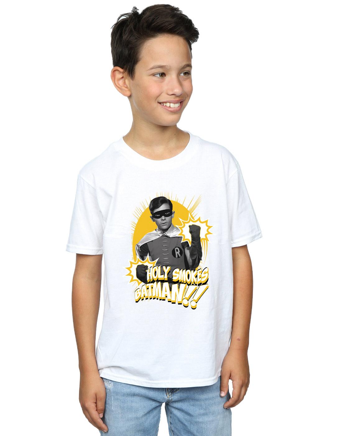 White - Back - DC Comics Boys Batman TV Series Robin Holy Smokes T-Shirt