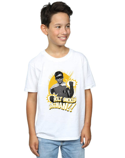 White - Back - DC Comics Boys Batman TV Series Robin Holy Smokes T-Shirt