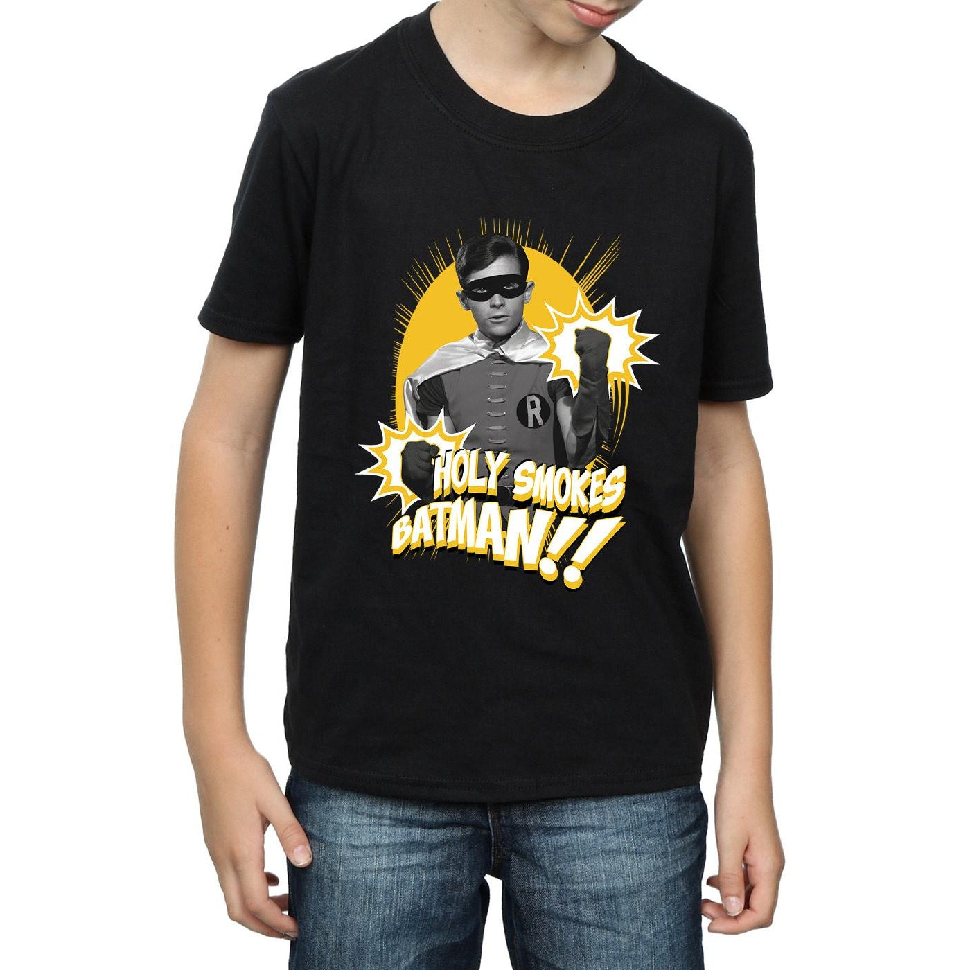 Black - Side - DC Comics Boys Batman TV Series Robin Holy Smokes T-Shirt