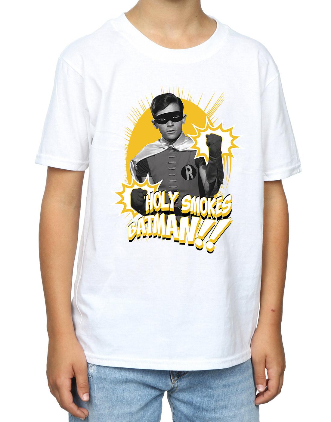 White - Side - DC Comics Boys Batman TV Series Robin Holy Smokes T-Shirt