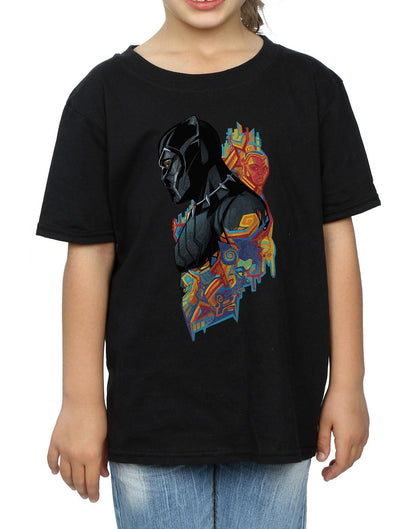 Black - Side - Marvel Girls Black Panther Profile Cotton T-Shirt