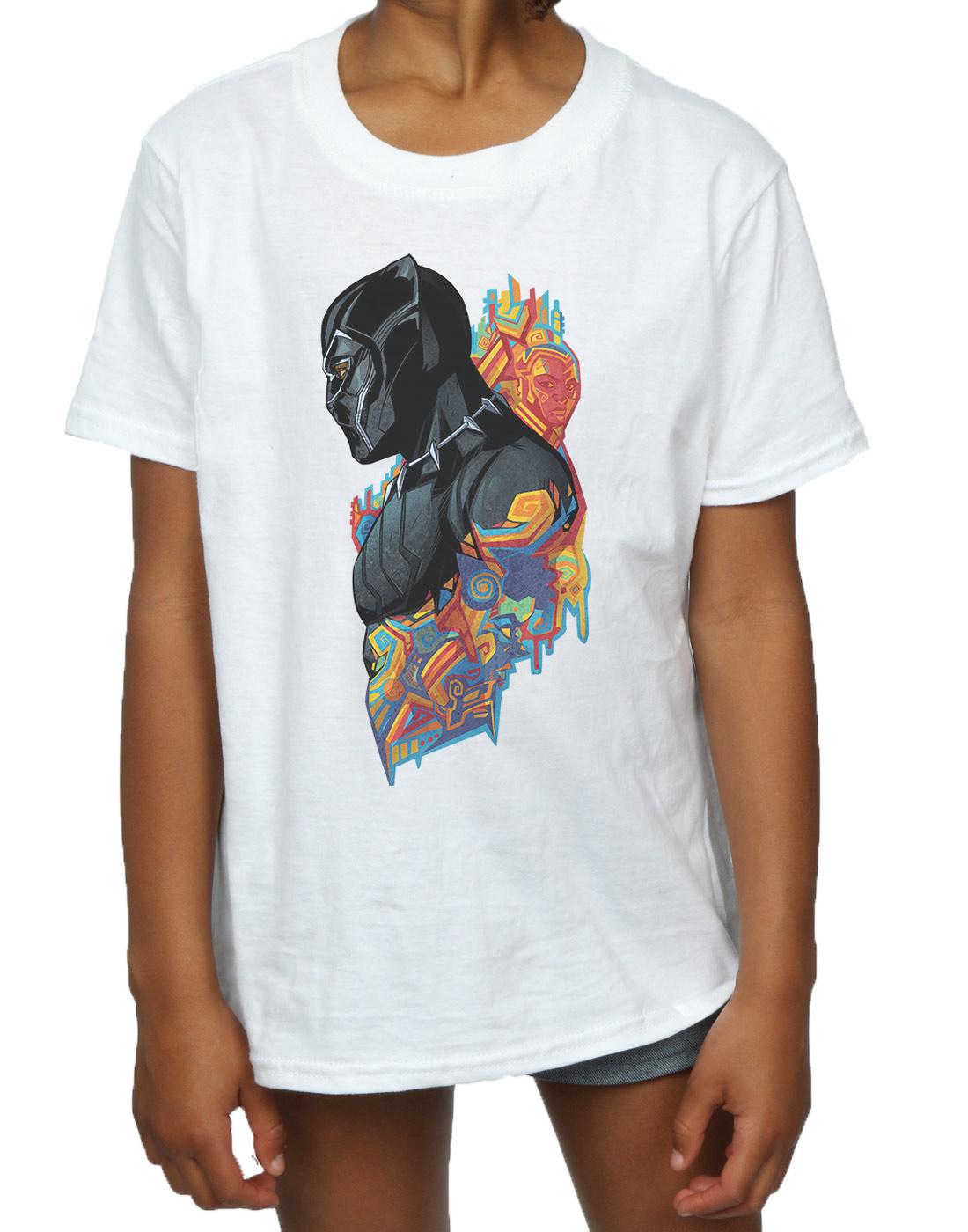 White - Side - Marvel Girls Black Panther Profile Cotton T-Shirt