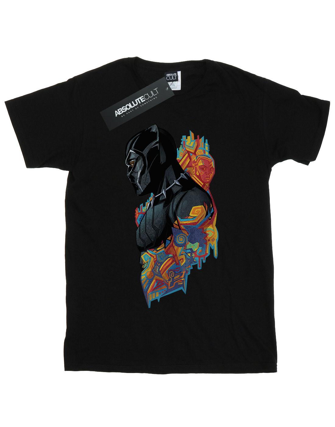 Black - Front - Marvel Girls Black Panther Profile Cotton T-Shirt