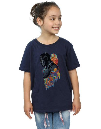 Navy Blue - Back - Marvel Girls Black Panther Profile Cotton T-Shirt