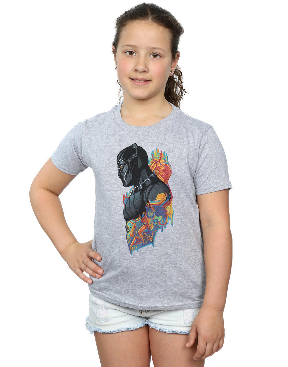 Sports Grey - Back - Marvel Girls Black Panther Profile Cotton T-Shirt