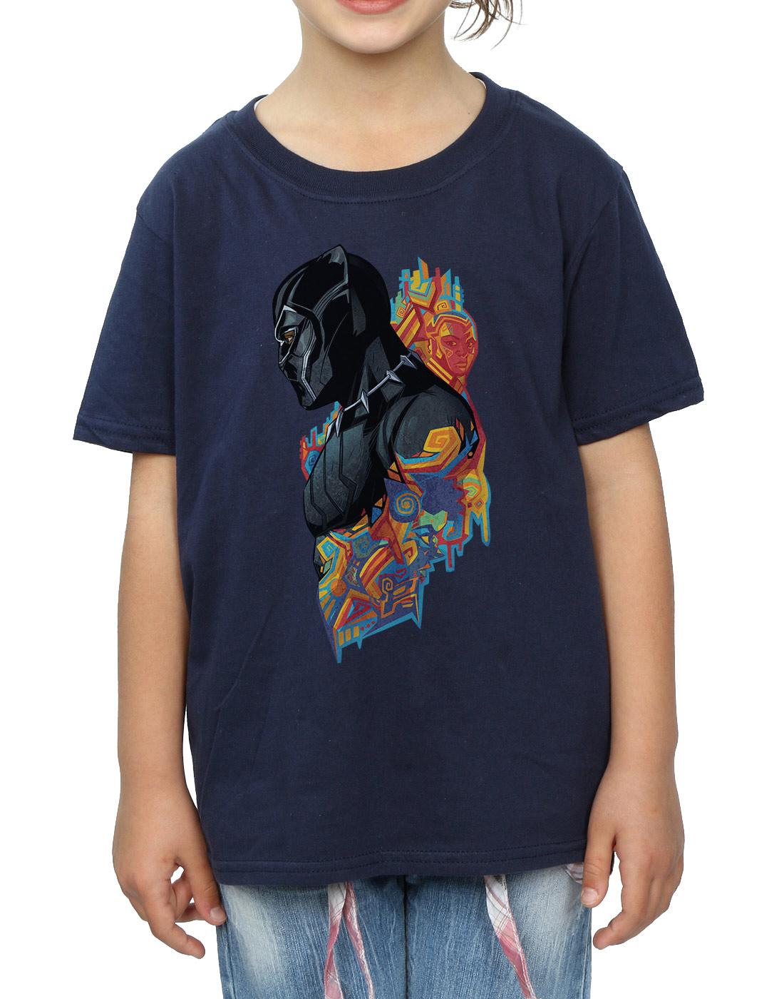 Navy Blue - Side - Marvel Girls Black Panther Profile Cotton T-Shirt