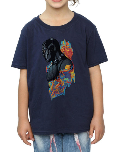 Navy Blue - Side - Marvel Girls Black Panther Profile Cotton T-Shirt