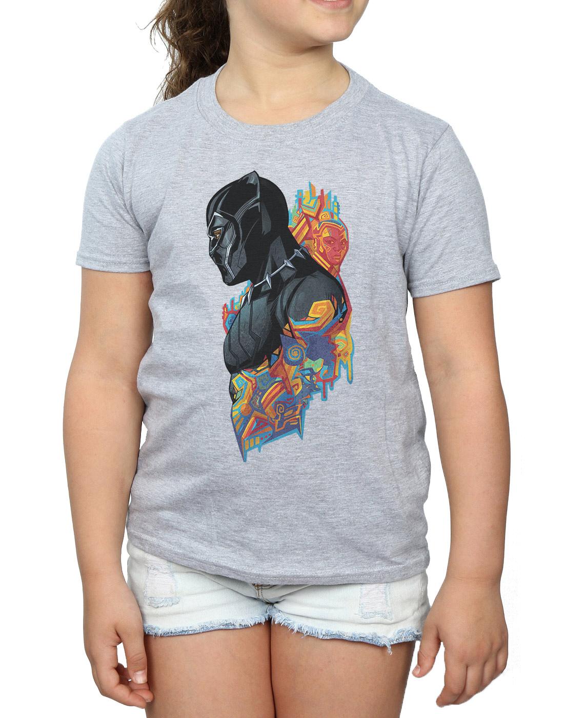 Sports Grey - Side - Marvel Girls Black Panther Profile Cotton T-Shirt