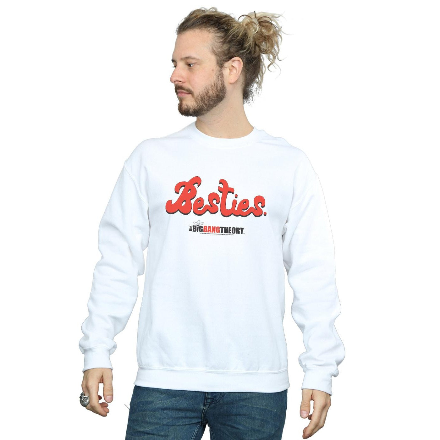 White - Back - The Big Bang Theory Mens Besties Text Cotton Sweatshirt