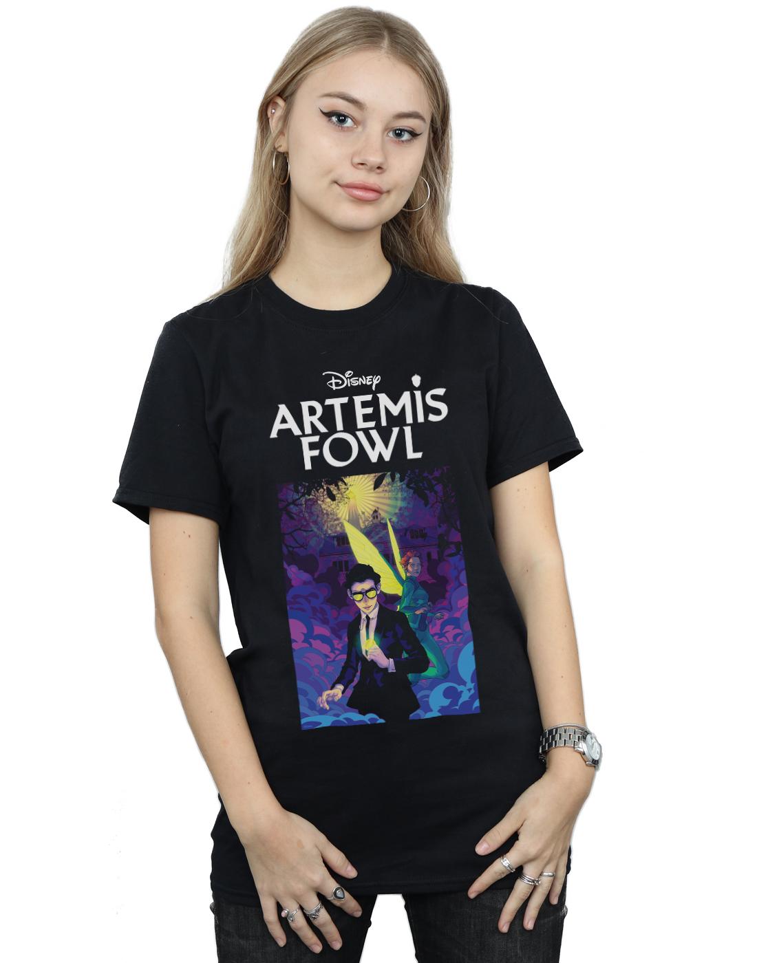 Black - Back - Disney Womens-Ladies Artemis Fowl Book Cover Cotton Boyfriend T-Shirt