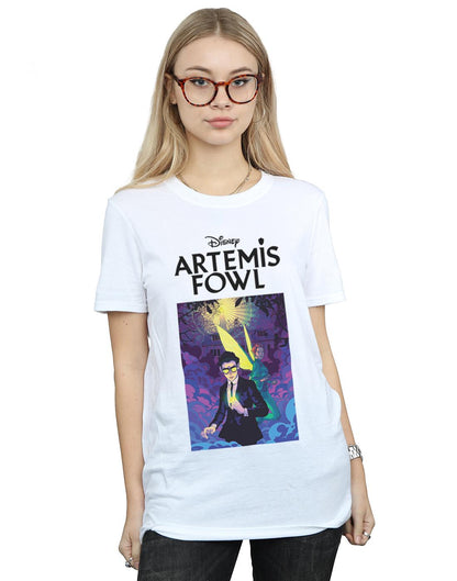 White - Back - Disney Womens-Ladies Artemis Fowl Book Cover Cotton Boyfriend T-Shirt