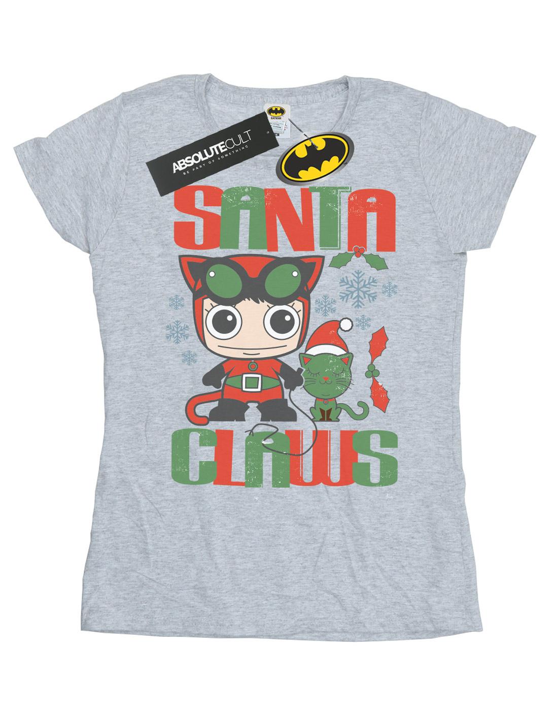 Sports Grey - Front - DC Comics Womens-Ladies Chibi Catwoman Santa Claws Cotton T-Shirt
