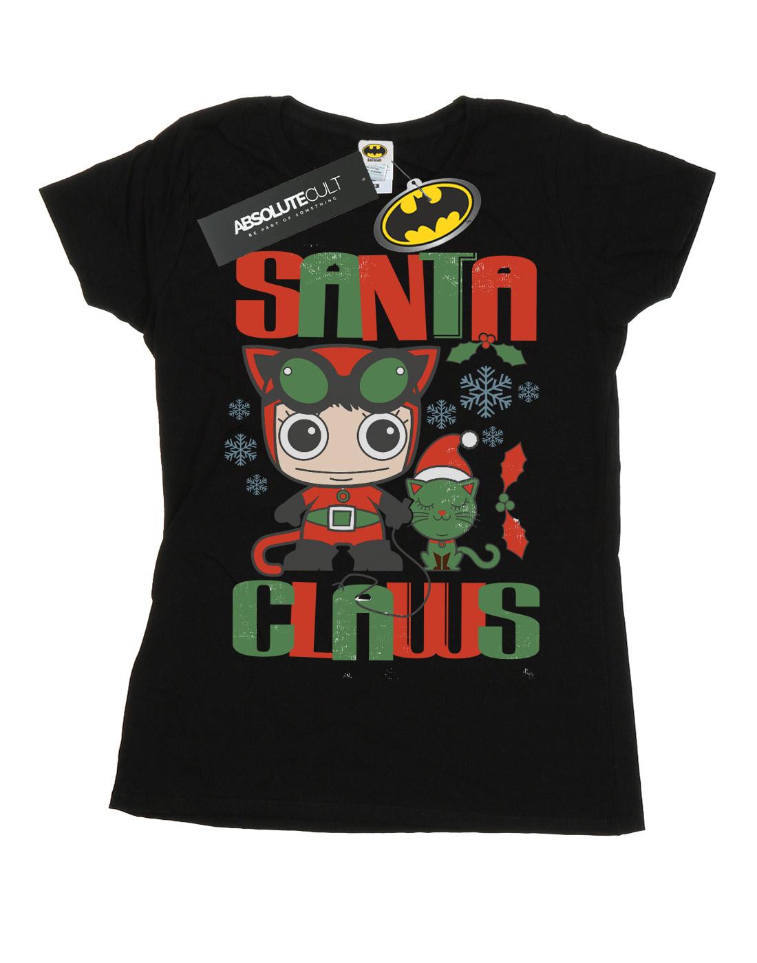 Black - Front - DC Comics Womens-Ladies Chibi Catwoman Santa Claws Cotton T-Shirt